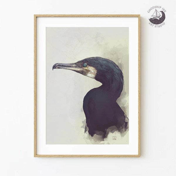 Portrait of a Great Cormorant Art Print — Limited Edition Giclée Print