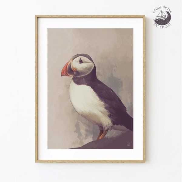 Bird Illustration of a Puffin hand drawn by Andrew Goodship.